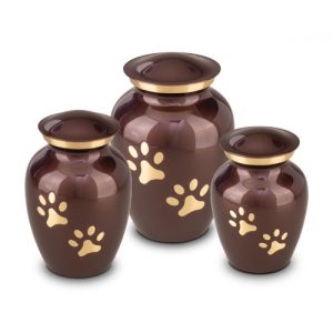 Urn HU 197 - Metale urn bruin met pootjes - urn voor huisdier - urn hond - urn kat - katten urn - honden urn - Bruine urn messing - goudkleurige dierenpootjes - Dierencrematorium Heerhugowaard