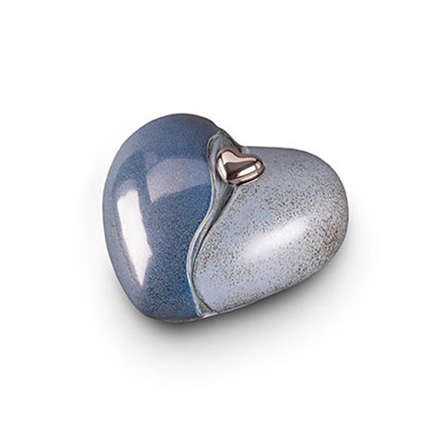 Hart urn met blauw - Keramische urn - zilveren hartje - urn voor geliefde - huisdier urn - dieren urn - urnenwinkel - Dierencrematorium Heerhugowaard