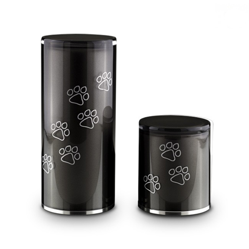 Glazen urnen 082 - urn glas - zwarte urn - urn hondenpootje - urn dieren - urnenwinkel - Dierencrematorium Heerhugowaard
