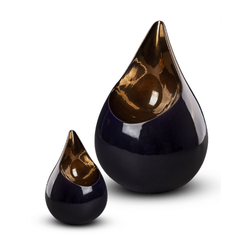 Zwarte urn druppel vorm - Celest FPU 009 - urn zwart met goud - keramische urn voor geliefde - urn keramiek voor geliefde - urn dieren - urn huisdier - kat en hond - Dierencrematorium Heerhugowaard