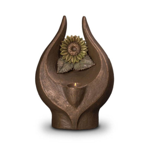 Keramische urn zonnebloem - waxinelichtje urne - urn met bloem - bloemen urn - keramiek urn - geert kunen - bronzen urnen - UGK 076 BT