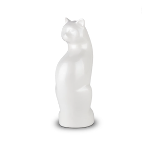 de wit metalen kat urn van Dierencrematorium Heerhugowaard